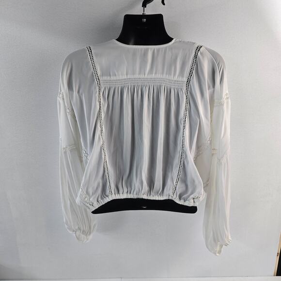 Free People Women’s White Long Sleeve Surplice Boho Peasant Blouse Size Small 65 - Picture 3 of 9
